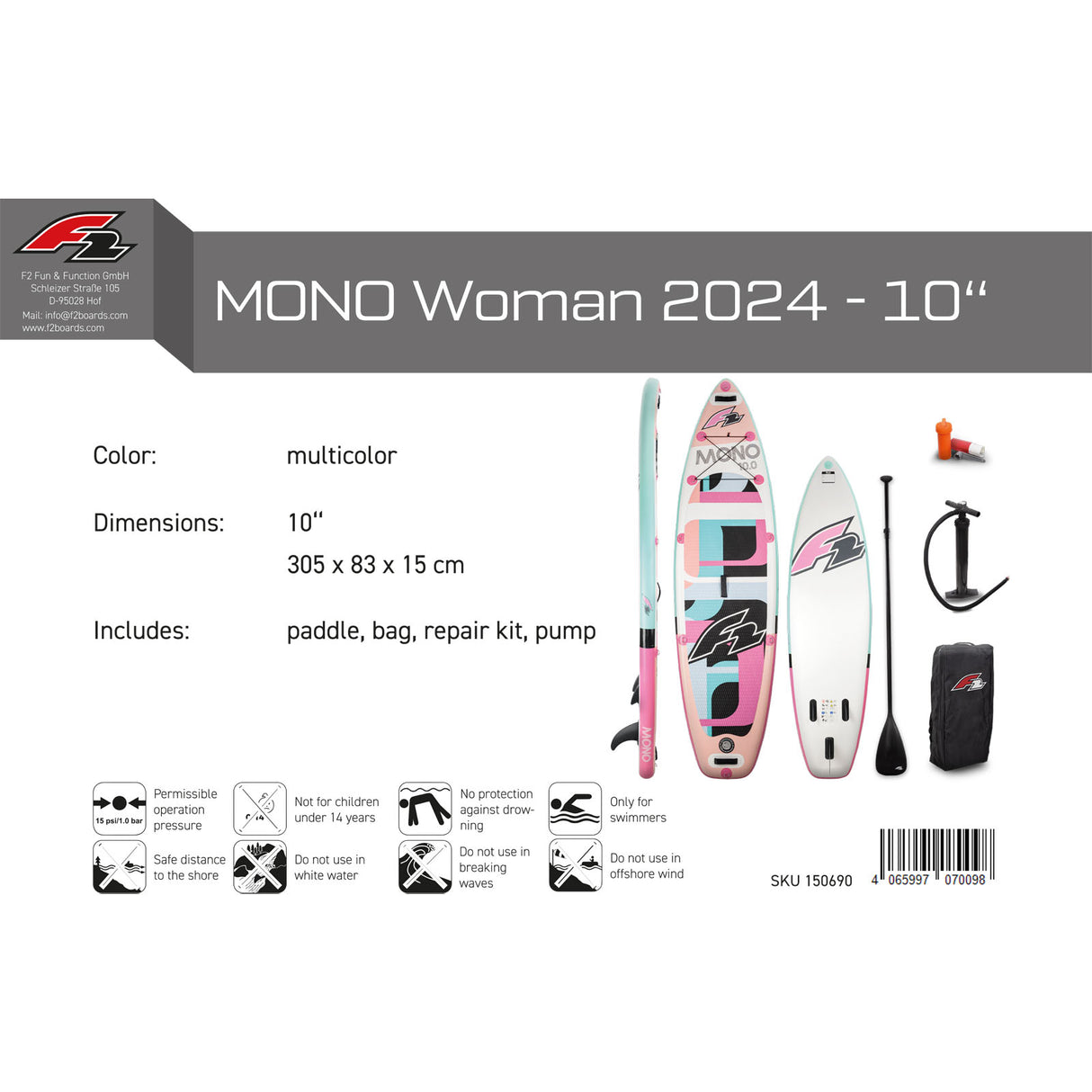 F2 Megasale Marken SUP Stand Up Paddle Boards - Modelle wählbar Vorjahresmodelle