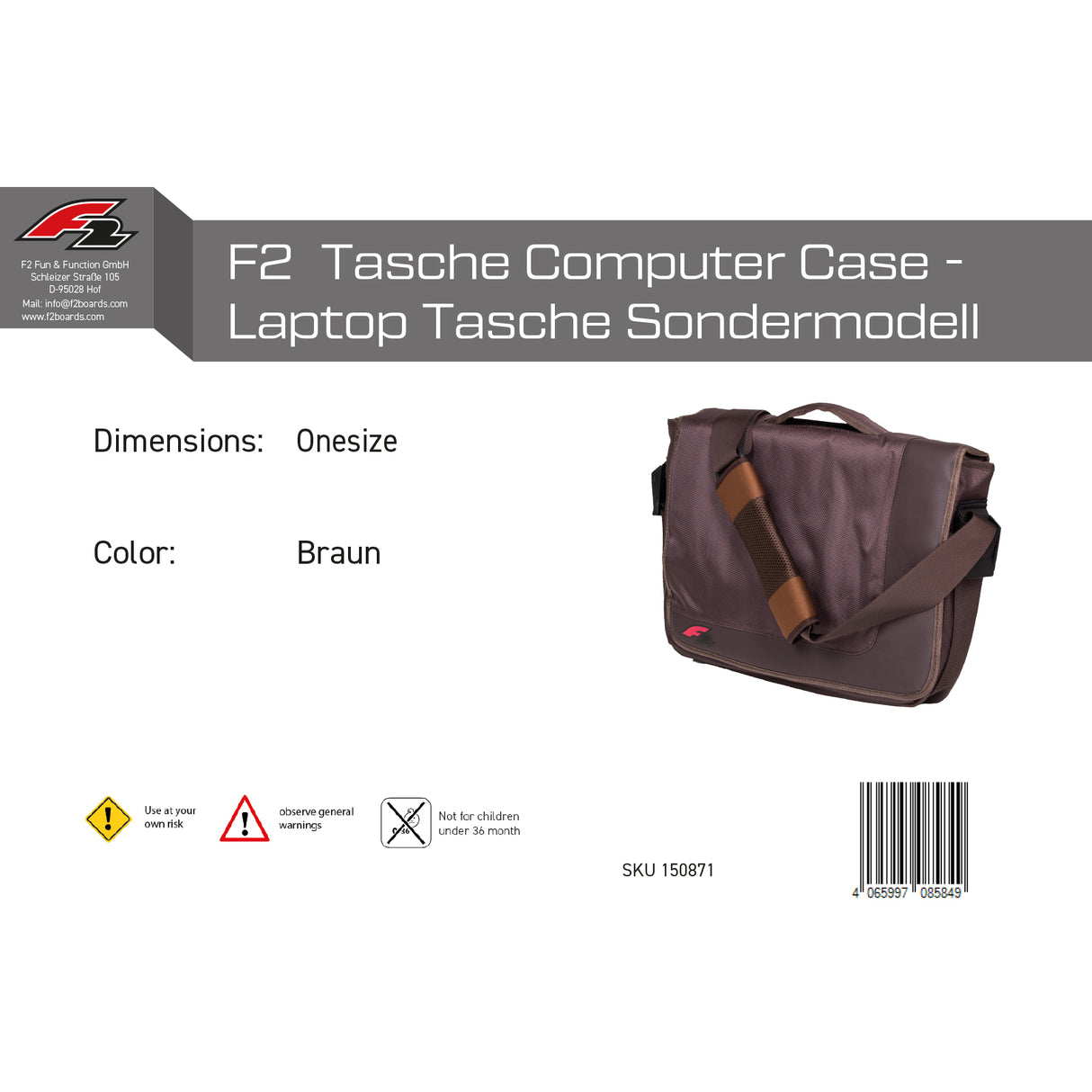 F2 Tasche Computer Case - Laptop Tasche Sondermodell One Size Braun