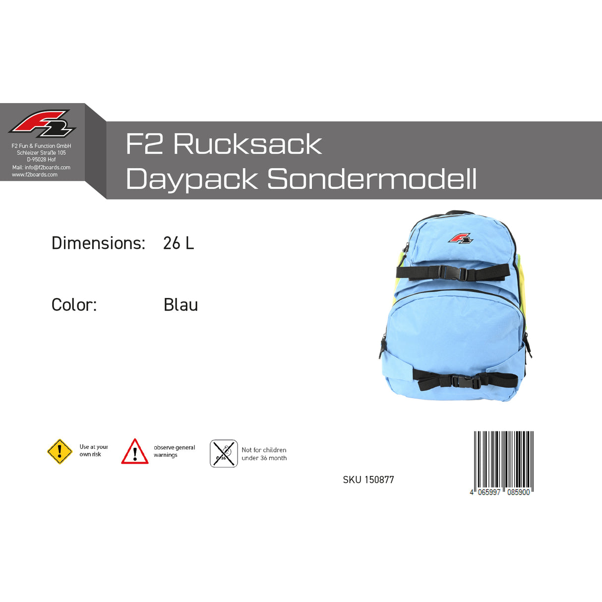 F2 Rucksack Daypack Sondermodell 26L Blau