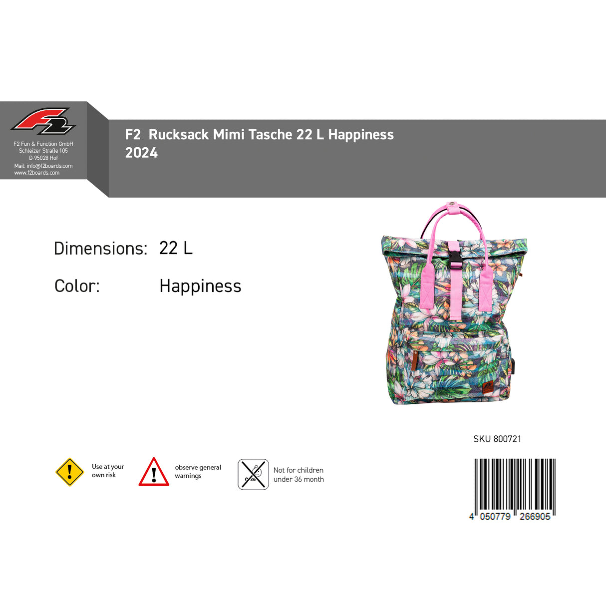 F2 Rucksack Mimi Tasche 22 L Happiness 2024