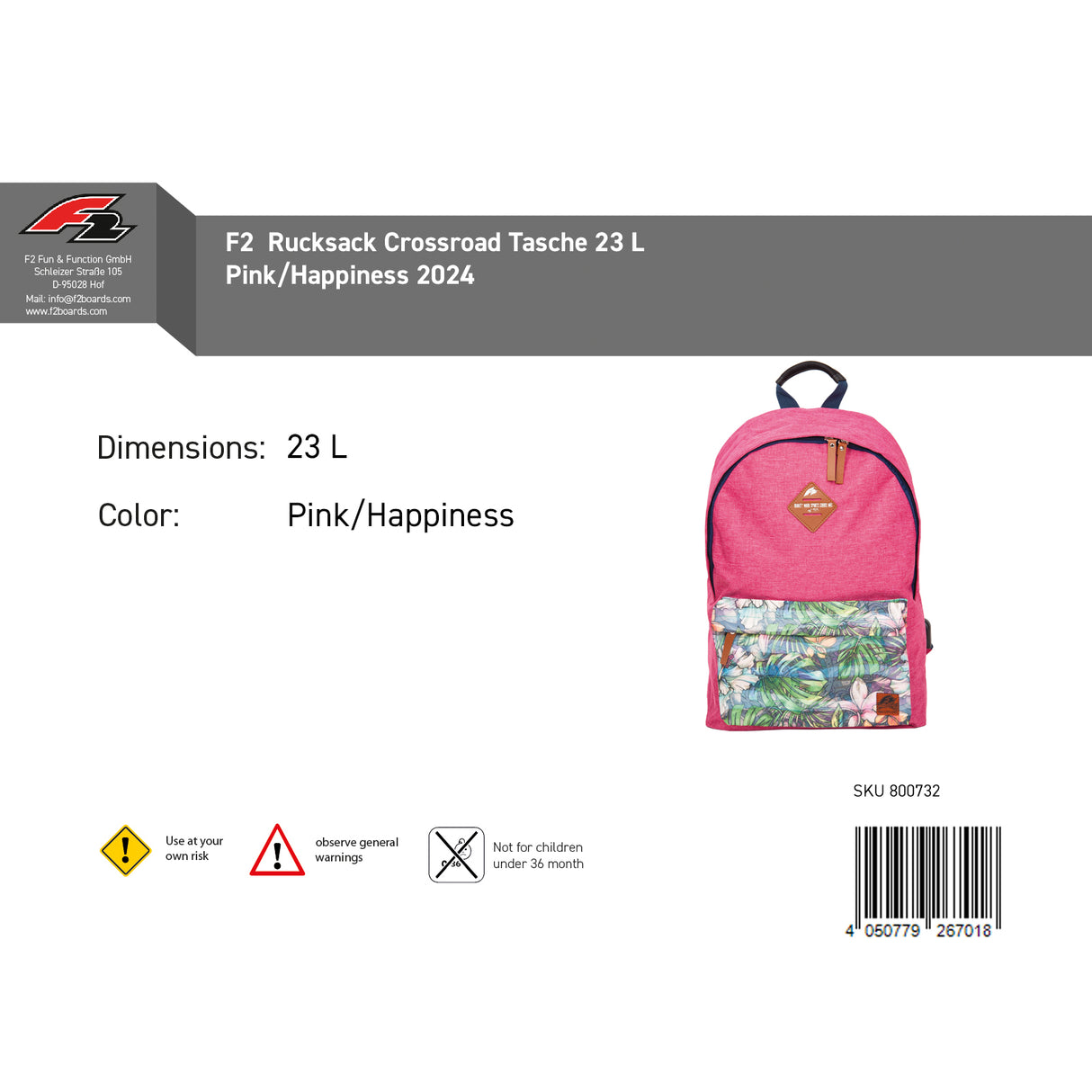 F2 Rucksack Crossroad Tasche 23 L Pink/Happiness 2024