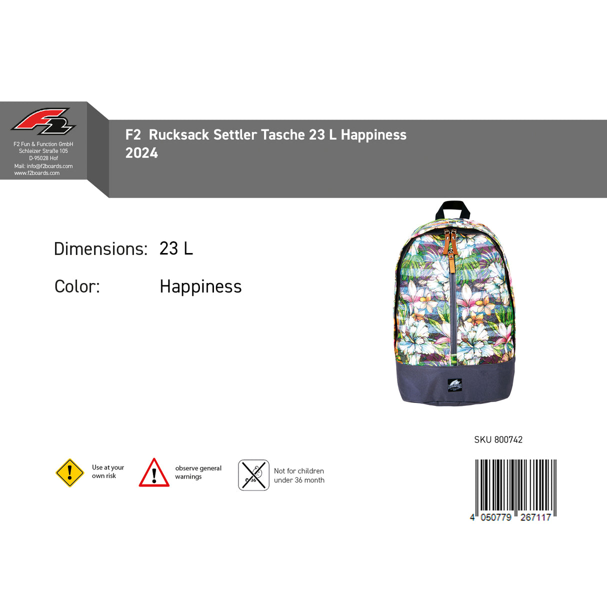F2  Rucksack Settler Tasche 23 L Happiness 2024