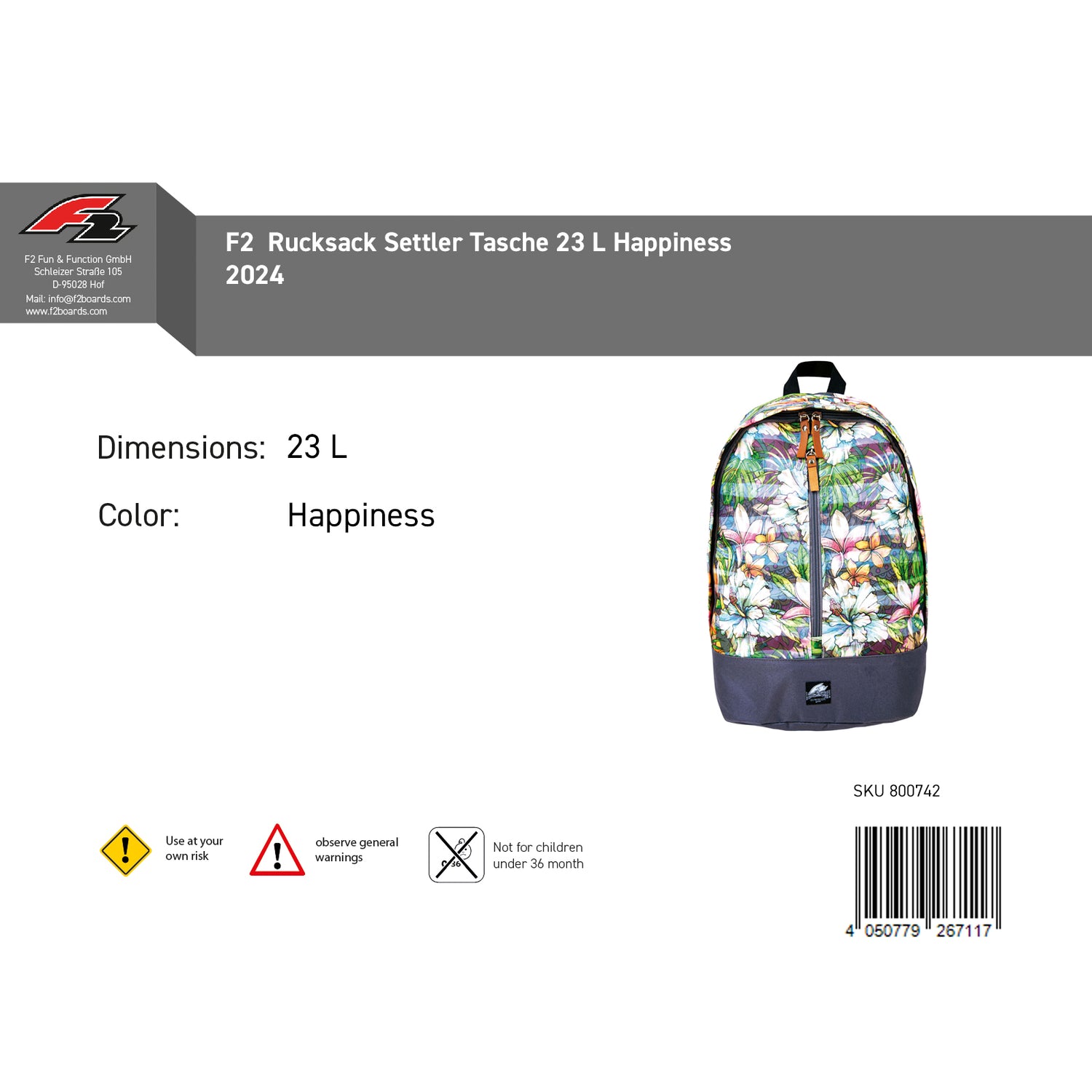 F2  Rucksack Settler Tasche 23 L Happiness 2024