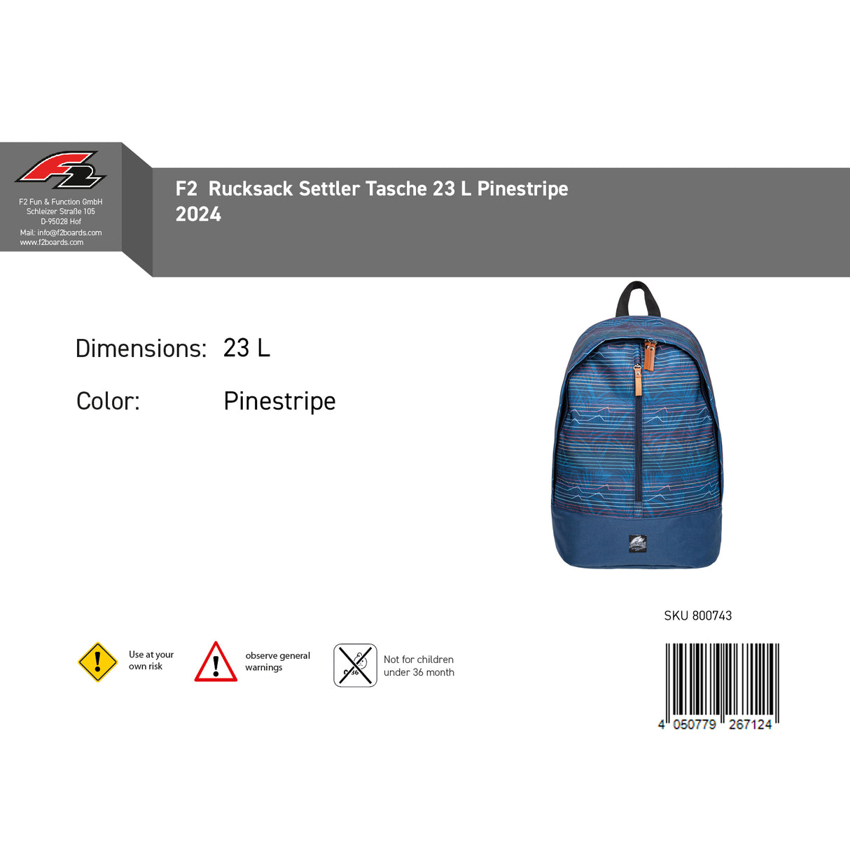 F2 Rucksack Settler Tasche 23 L Pinestripe 2024