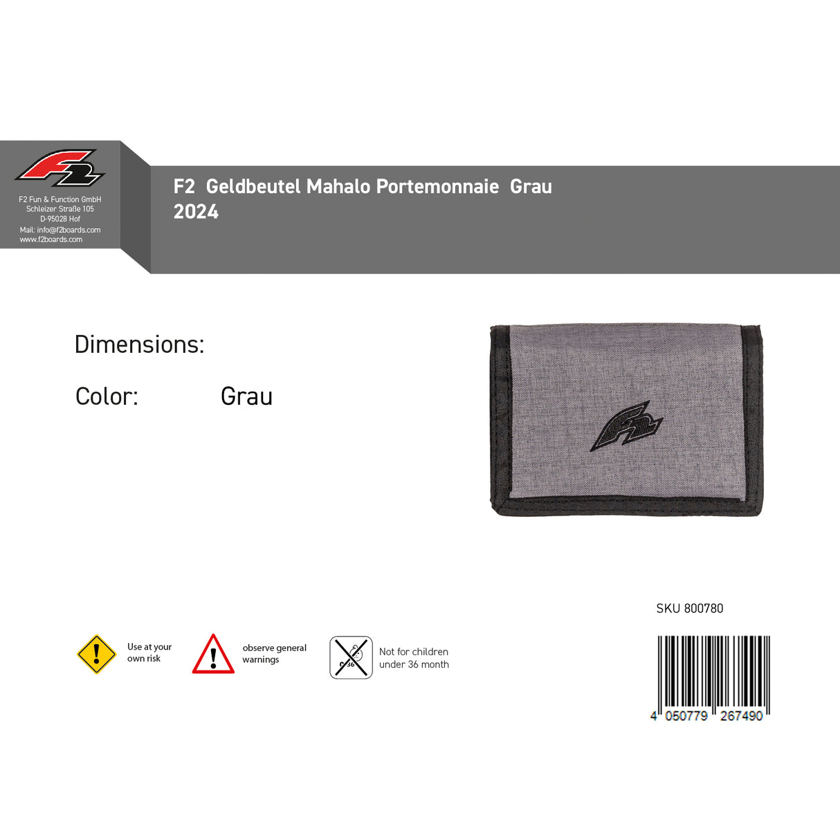F2 Geldbeutel Mahalo Portemonnaie Grau 2024