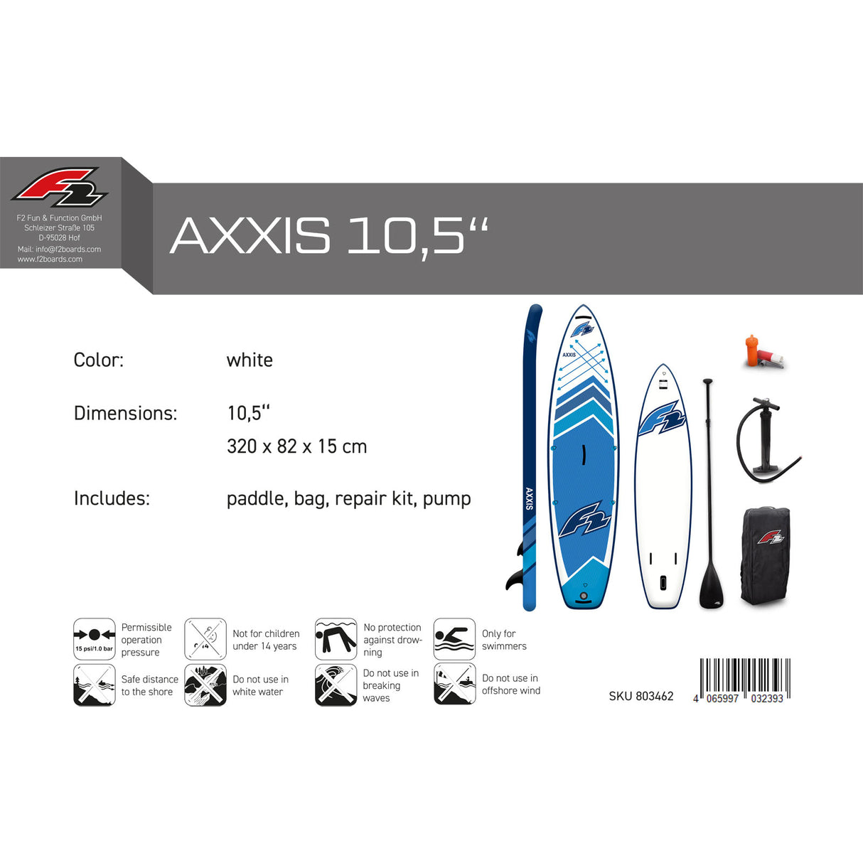 F2 AXXIS SUP Stand Up Paddling Board Set – Modelle, Größen & Farben wählbar