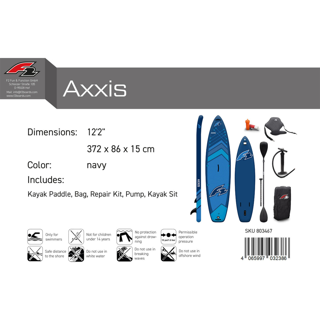 F2 SUP Stand Up Paddle Board Axxis Limited Edition Größe wählbar