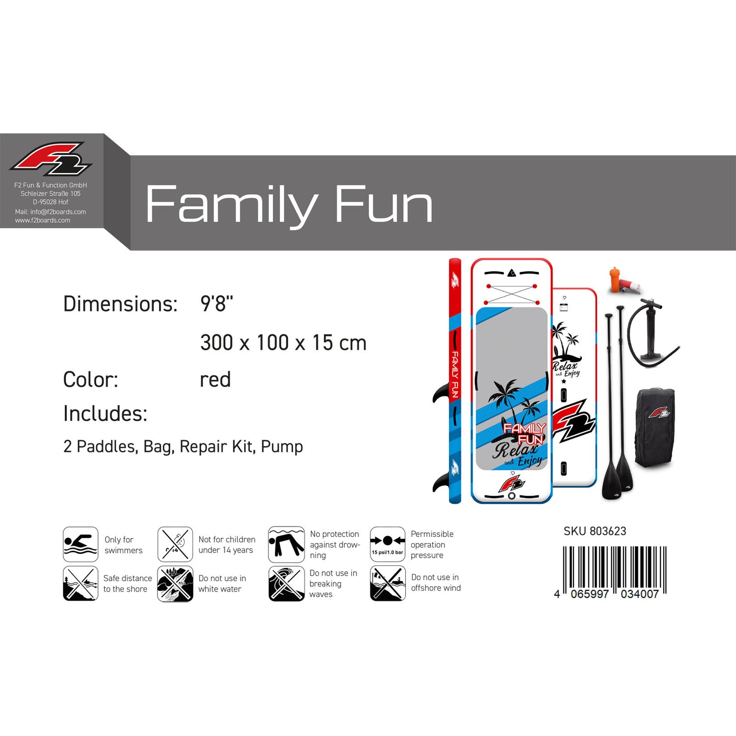 F2 SUP Stand Up Paddle Board Big SUP Unit/Family Fun - Modell wählbar