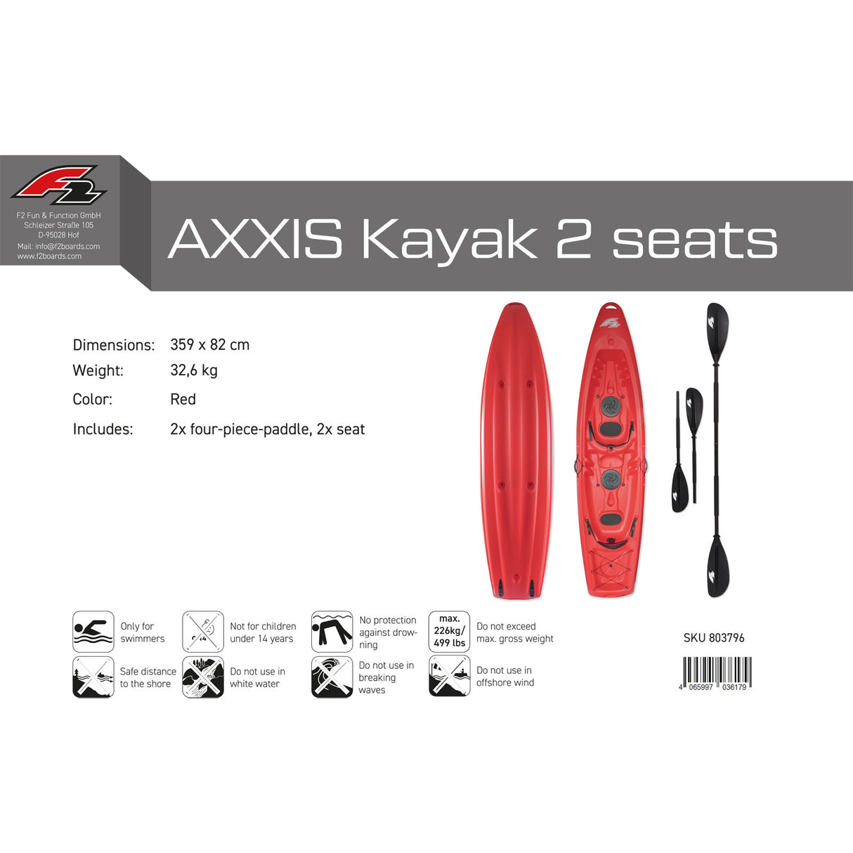 F2 Kajak Axxis - Kajak 2 Sitze Rot