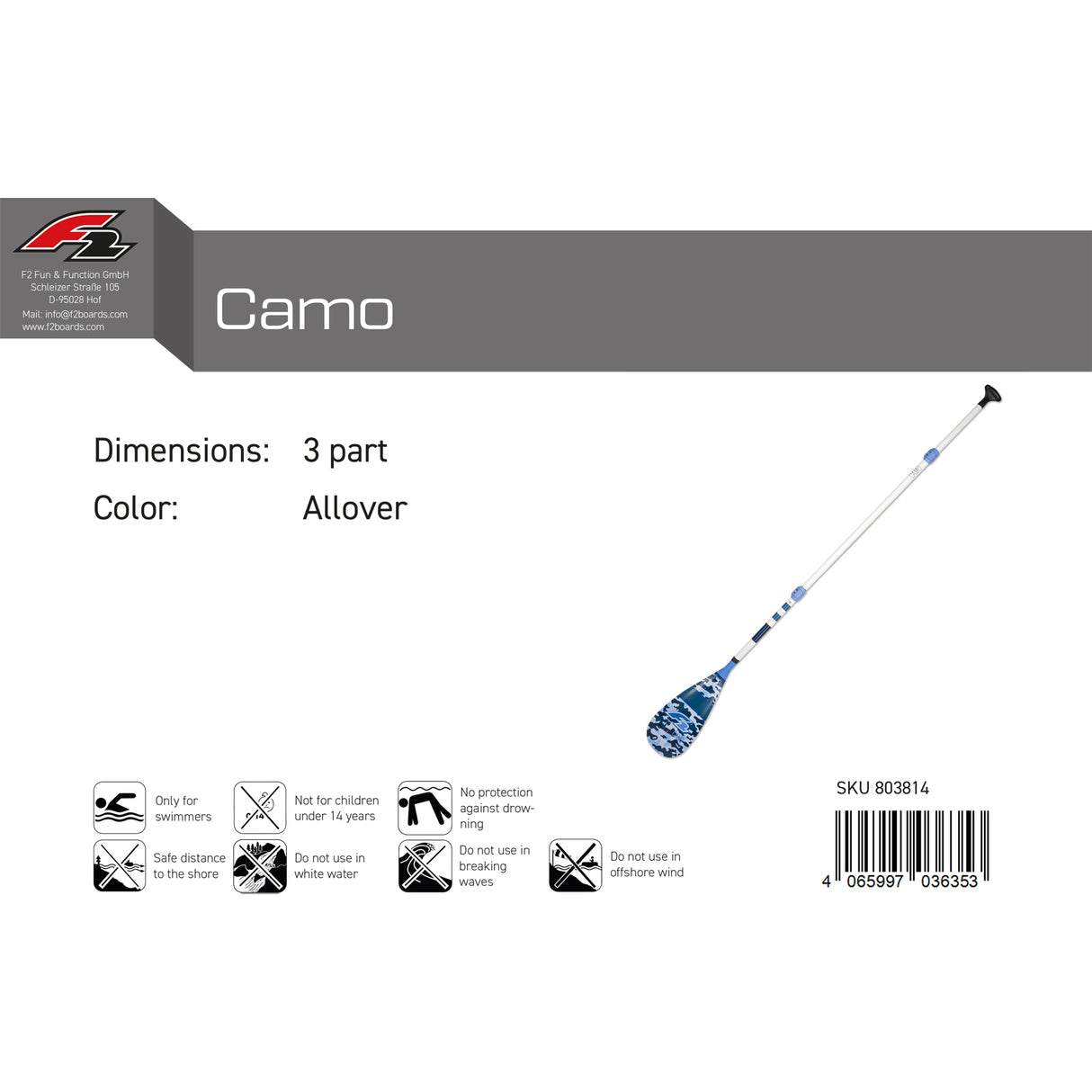 F2 SUP Paddel Camo 3 teilig Multicolor 2024/25