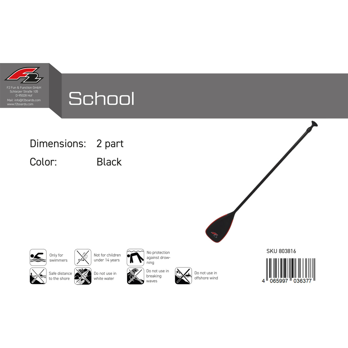 F2 SUP Paddel School 2 teilig Schwarz 2024/25