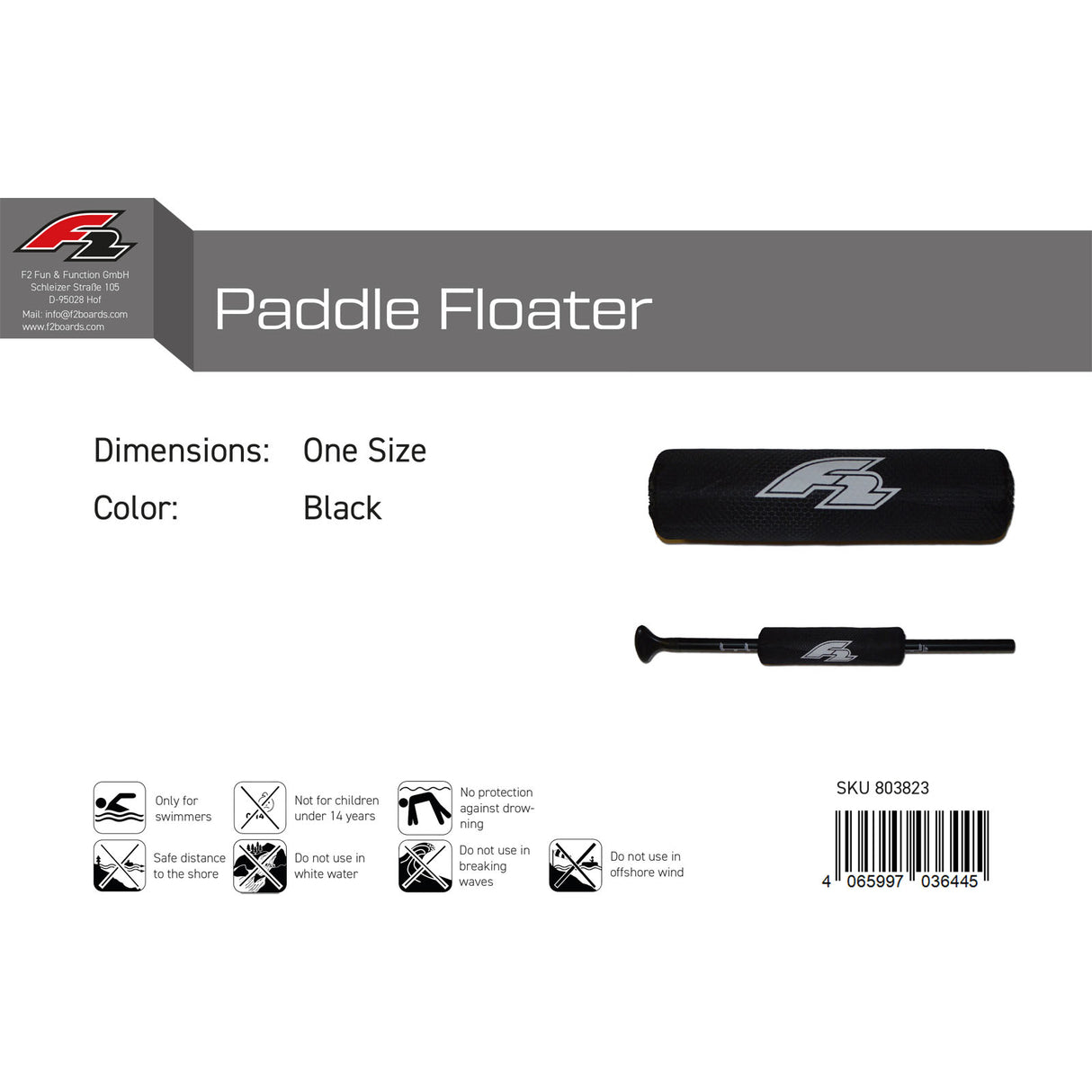 F2 Schwimmkörper Paddle Floater One Size Schwarz 2024/25