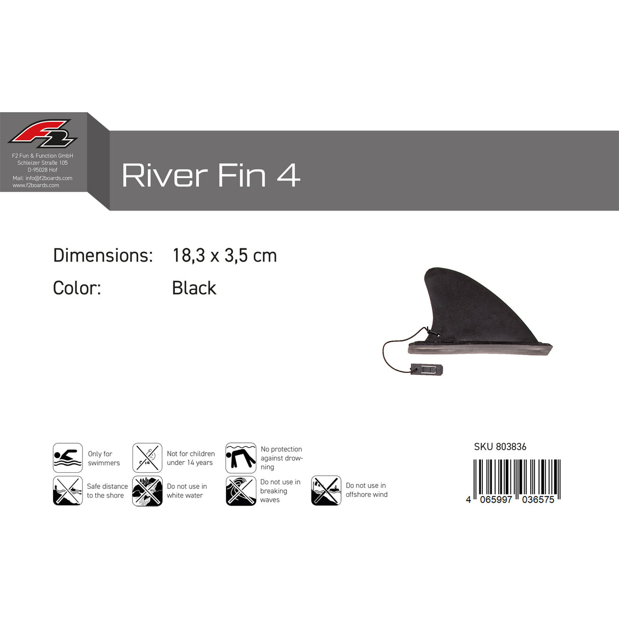 F2   Finne River Fin 4" Slot Box inkl Klip System 18,3 x 3,5 cm Schwarz 2024/25