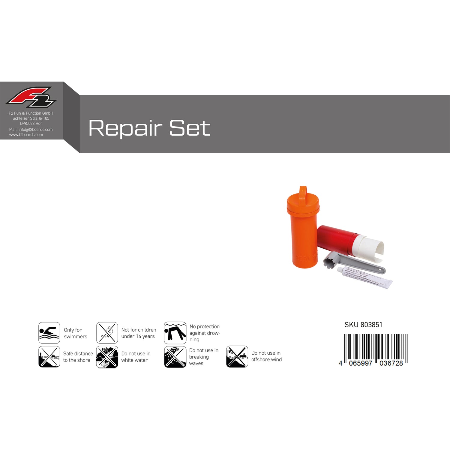 F2 Repair Set für SUP Gummiboot Stand Up Paddle Board etc 2024/25