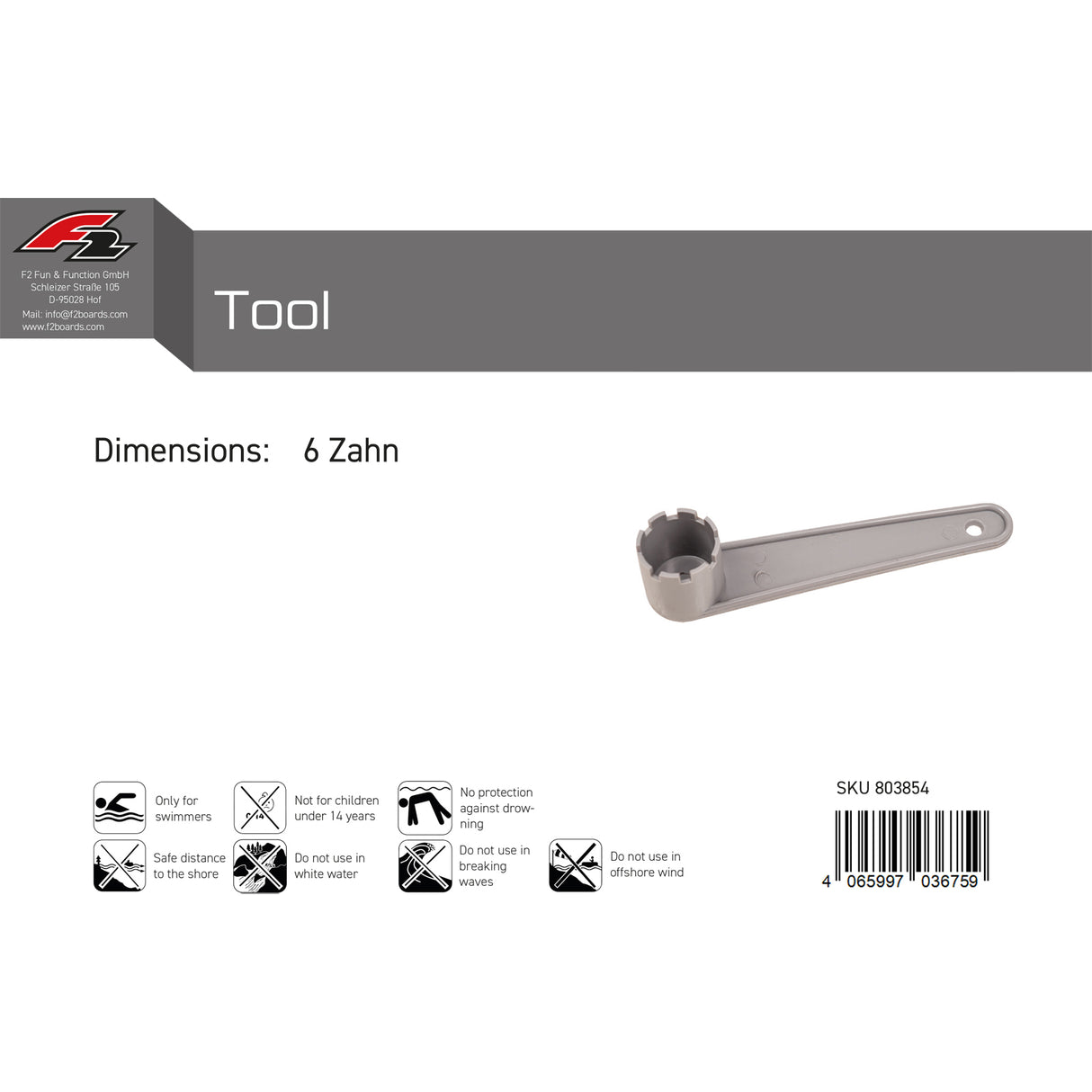F2 Tool 6 Zahn SUP Wassersport Werkzeug Grau 2024/25
