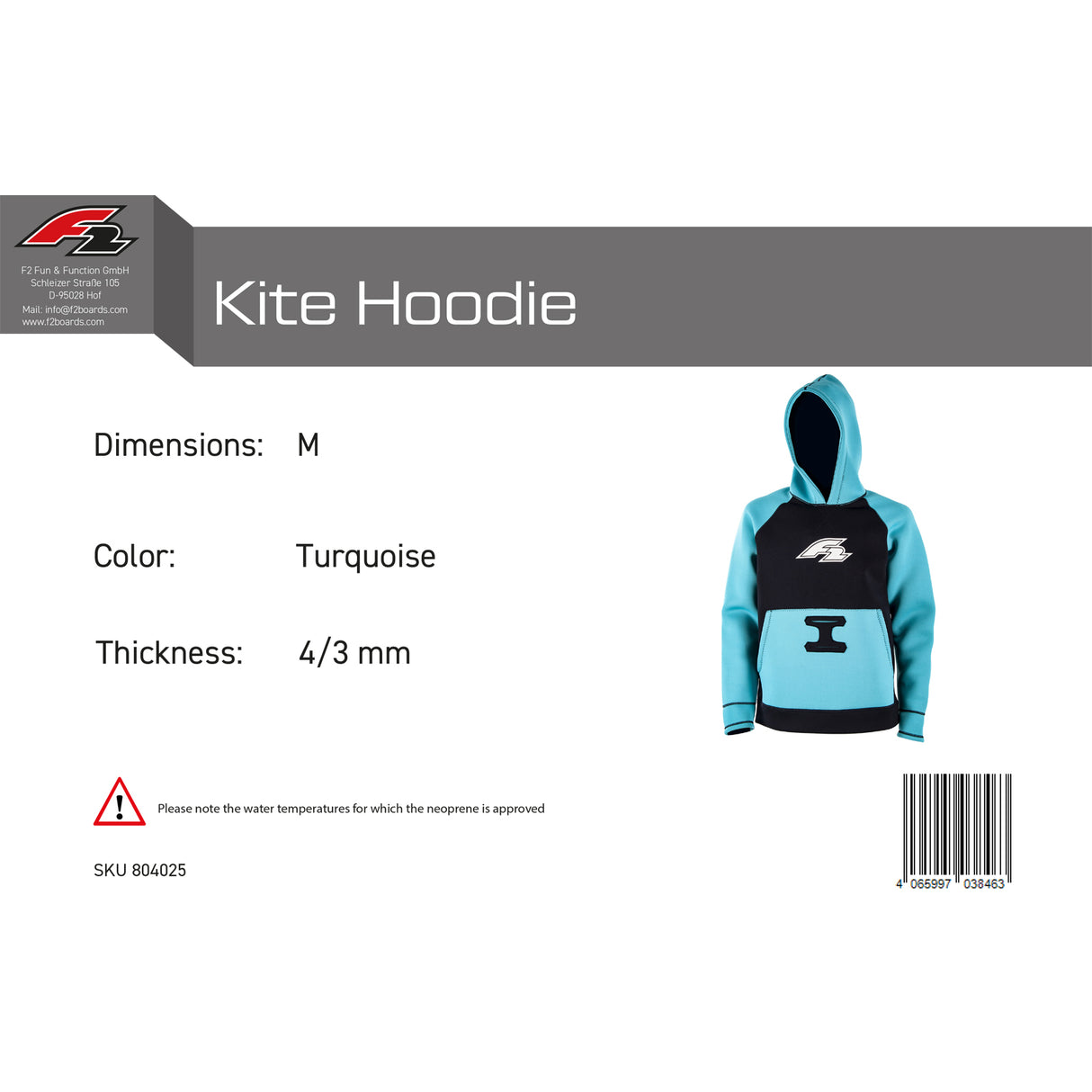 F2 Neopren Oberteil Kite Hoodie 4/3mm Farbe/Größe wählbar 2024/25