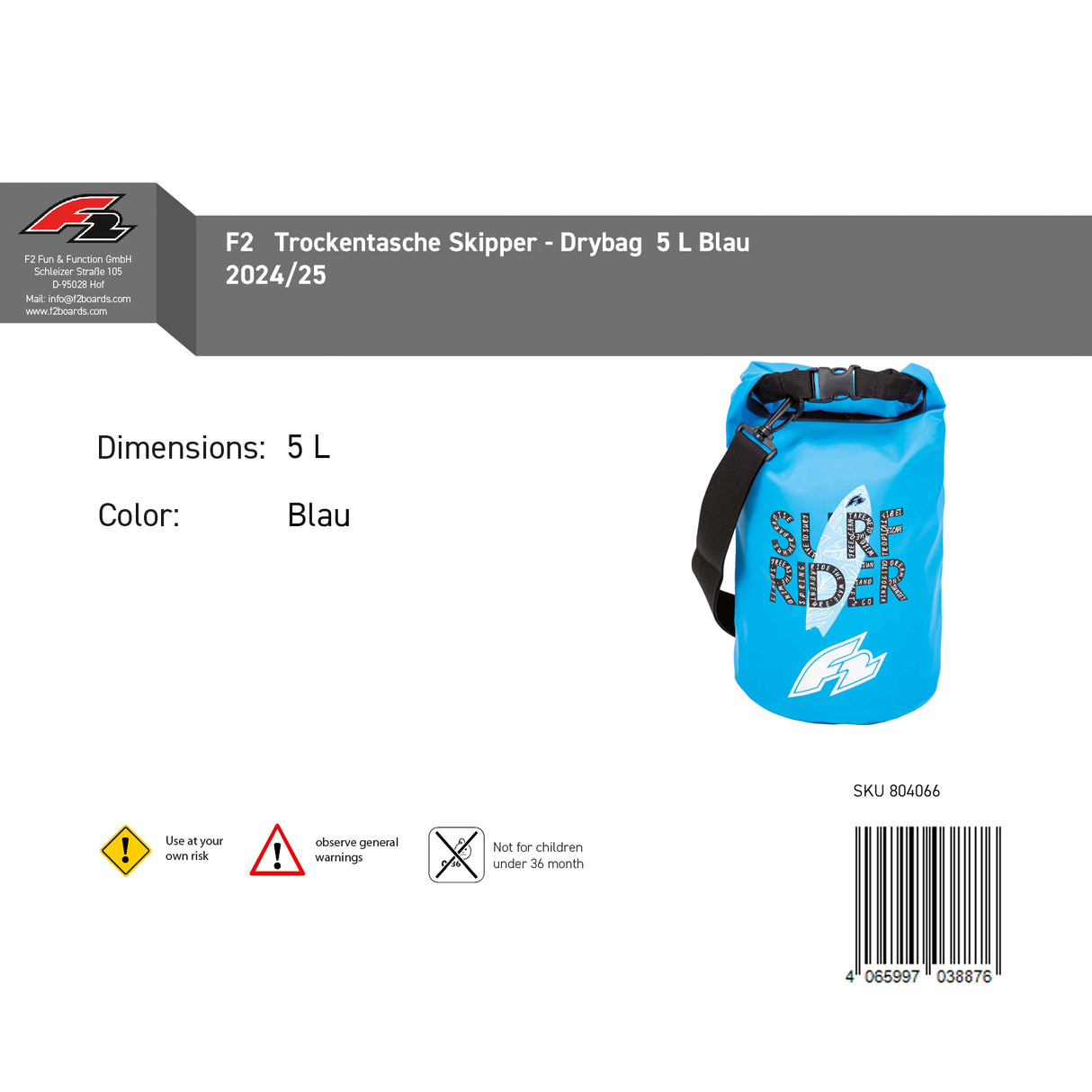 F2 Trockentasche Skipper - Drybag 5 L Blau