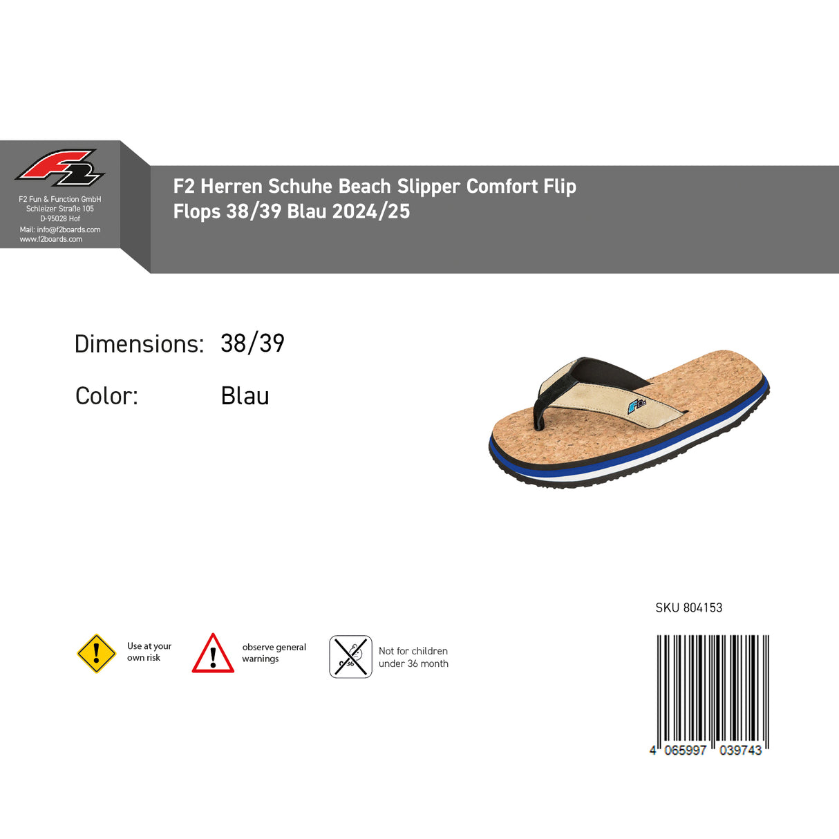 F2 Herren Schuhe Beach Slipper Comfort Flip Flops Farbe/Größe wählbar 2024/25