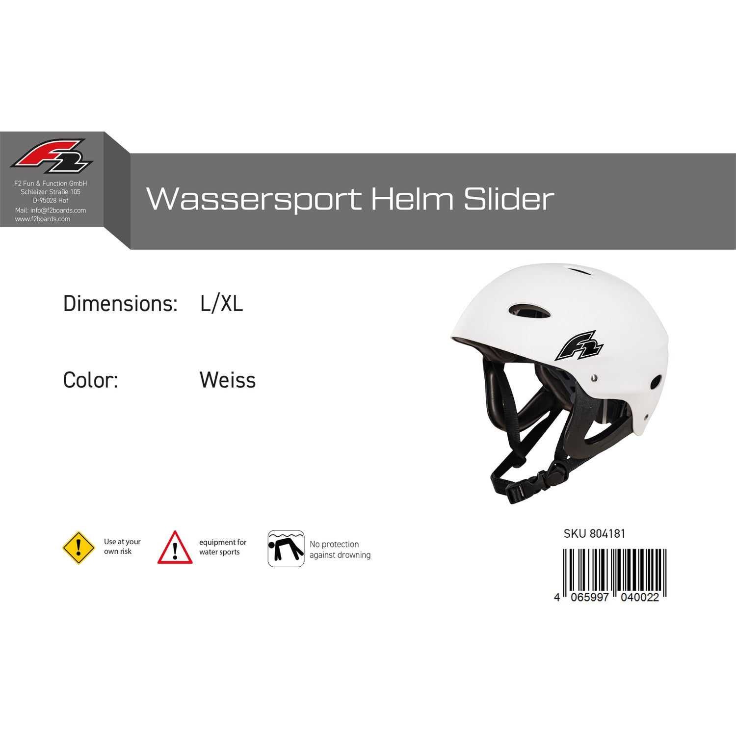 F2 Helm Wassersport Helm Slider Farbe/Größe wählbar 2024/25