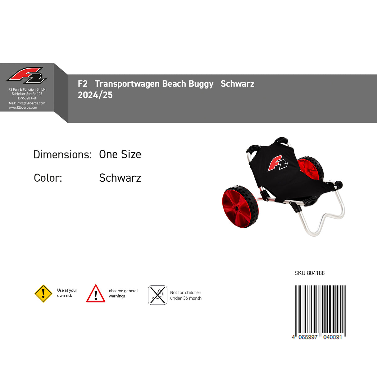 F2 Transportwagen Beach Buggy Schwarz - SUP Trolley Wagen Strandwagen