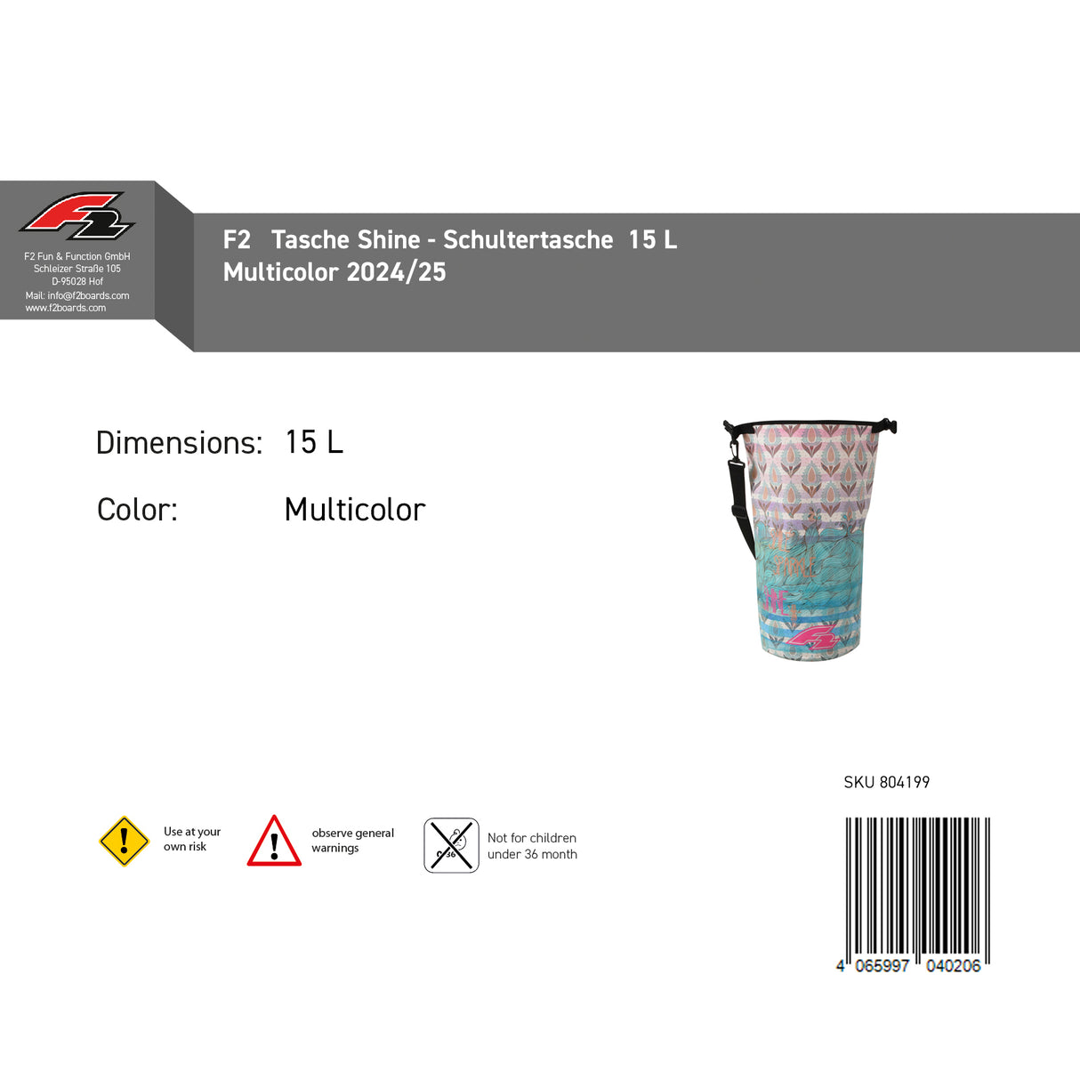 F2 Tasche Shine - Schultertasche 15 L Multicolor 2024/25