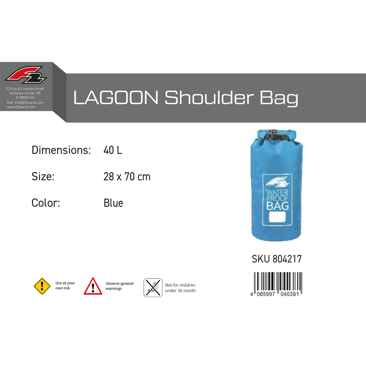 F2 Tasche Lagoon Drybag Trockentasche SUP Bag Größe/Farbe wählbar 2024/25