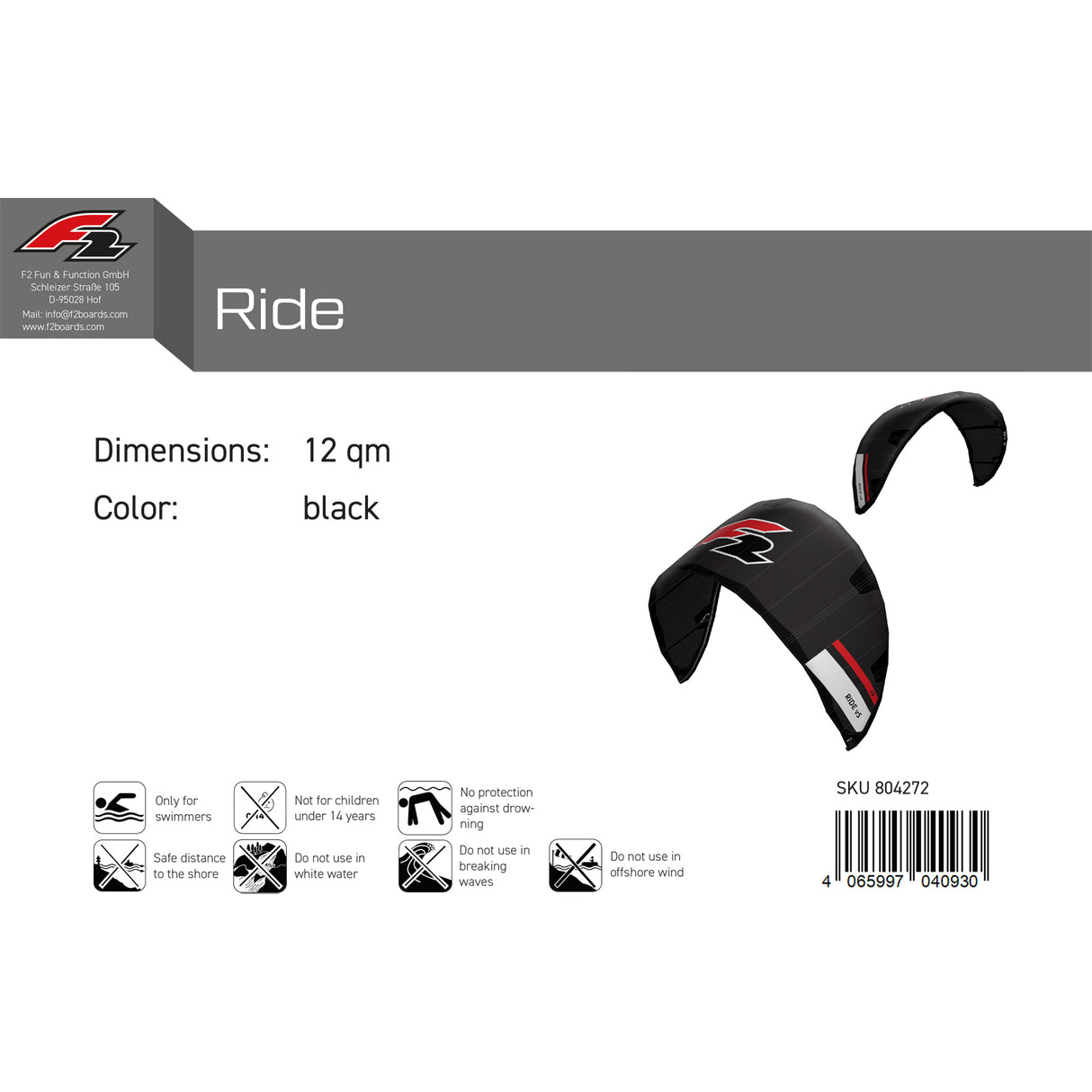 F2 Kite Ride V5 Größe/Farbe wählbar 2024/25