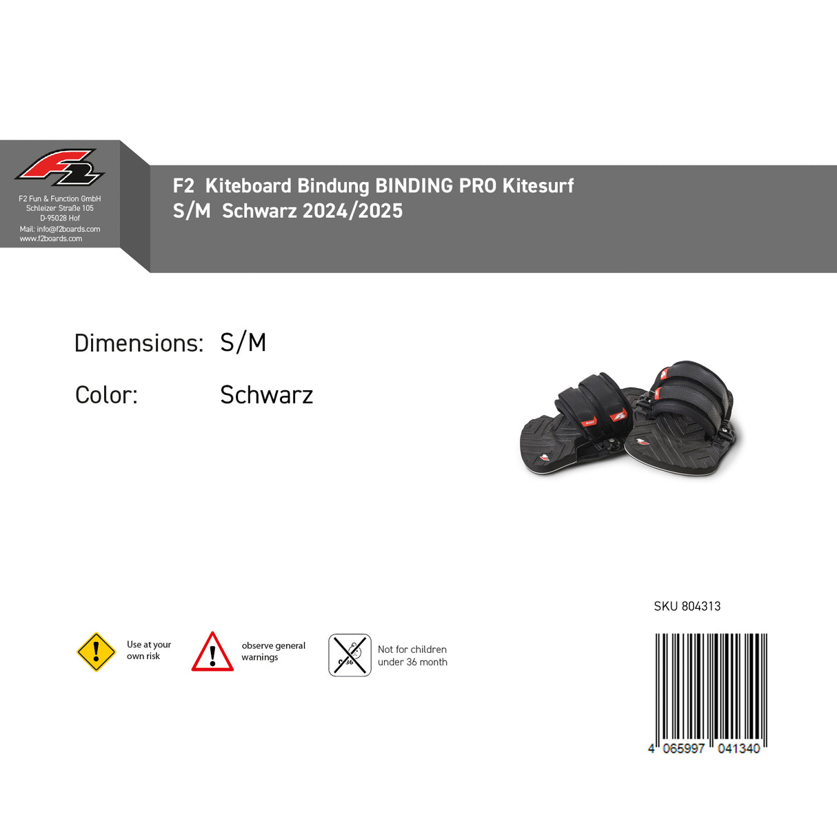 F2 Kiteboard Bindung BINDING PRO Kitesurf S/M-L/XL Größe wählbar Schwarz 2024/25