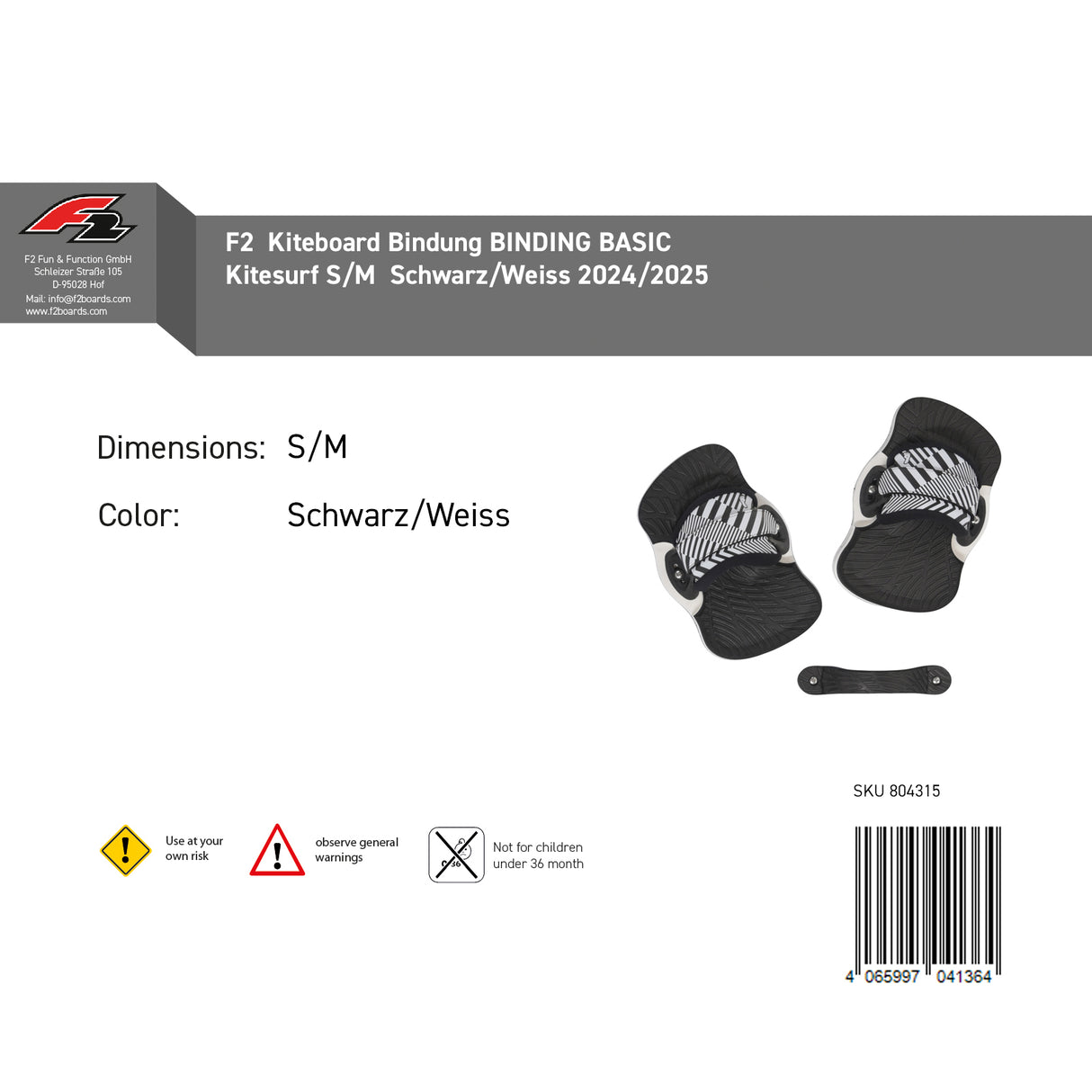 F2 Kiteboard Bindung BINDING BASIC Kitesurf S/M-L/XL Größe wählbar 2024/25