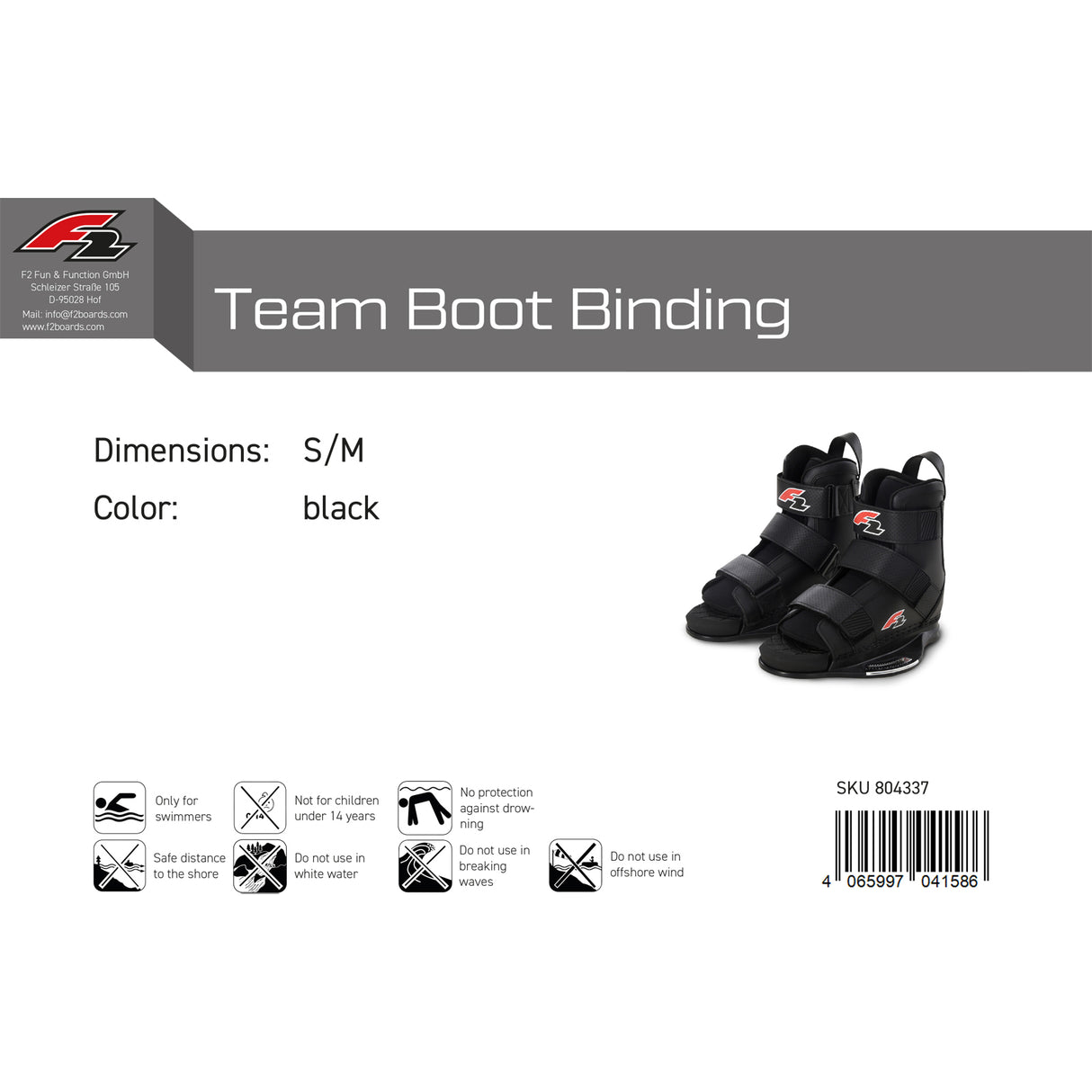 F2 Wakeboard Bindung Team Boot Größe/Farbe wählbar 2024/25