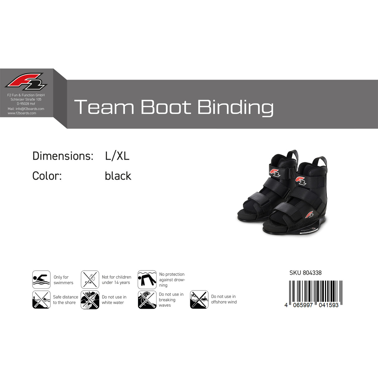 F2 Wakeboard Bindung Team Boot Größe/Farbe wählbar 2024/25