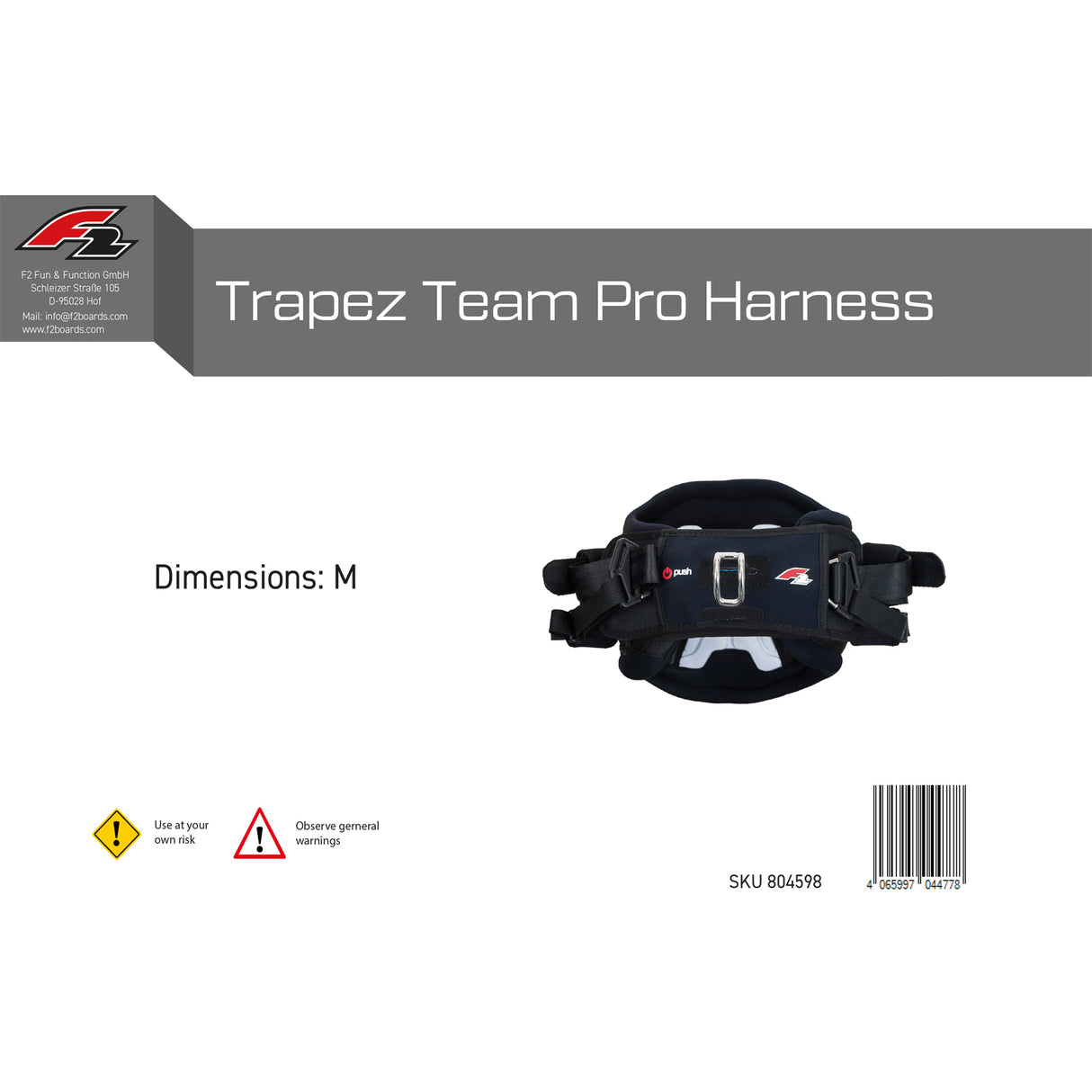 F2 Trapez Team Pro Harness Gr. S-XL wählbar Schwarz 2024/2025