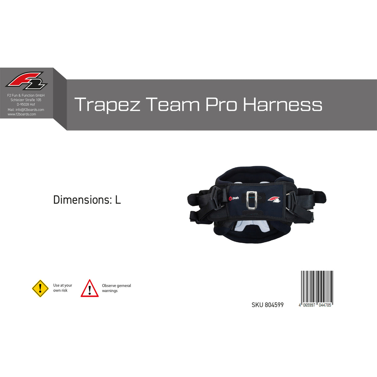F2 Trapez Team Pro Harness Gr. S-XL wählbar Schwarz 2024/2025