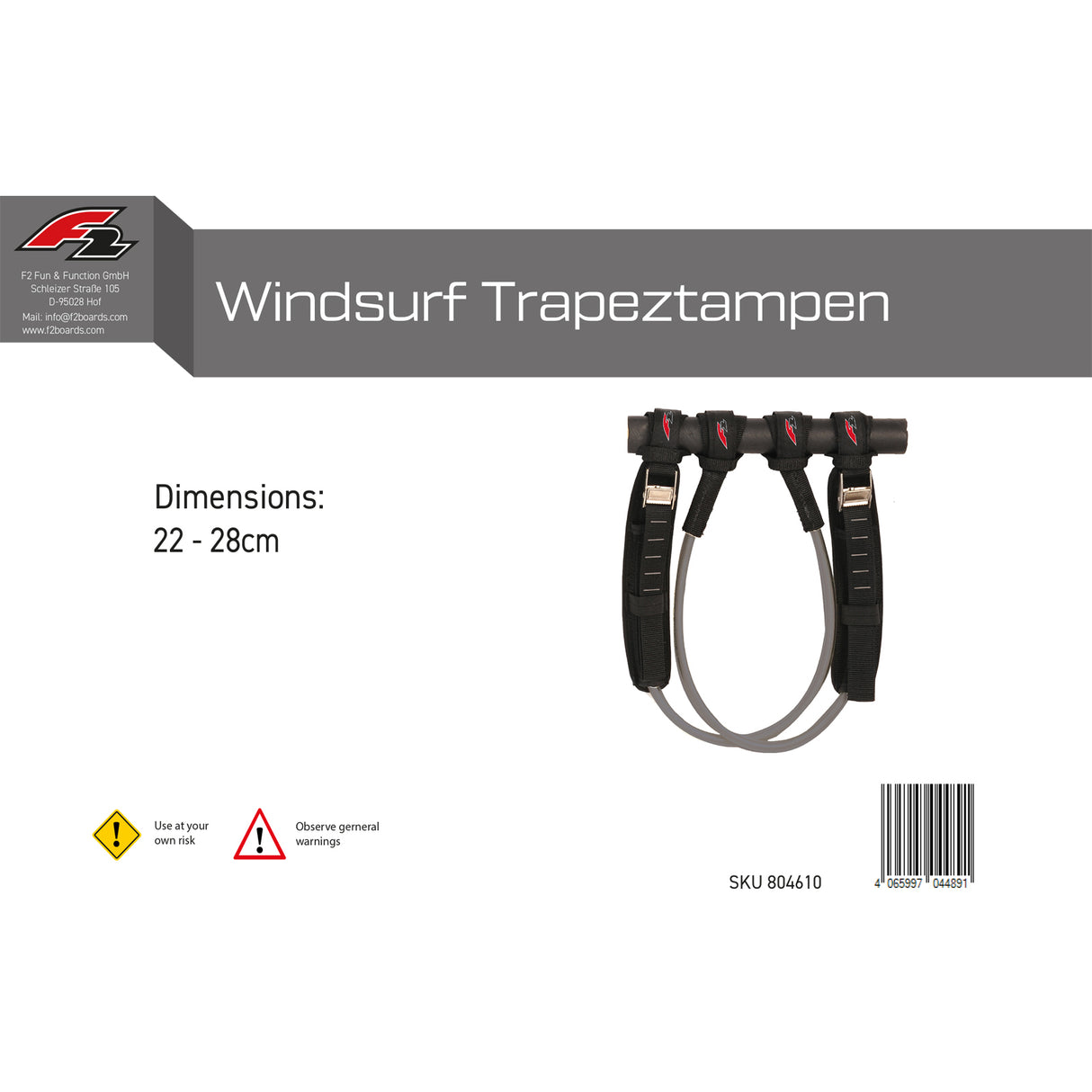 F2 Windsurf Trapeztampen Verstellbar Größe wählbar Schwarz 2024/2025