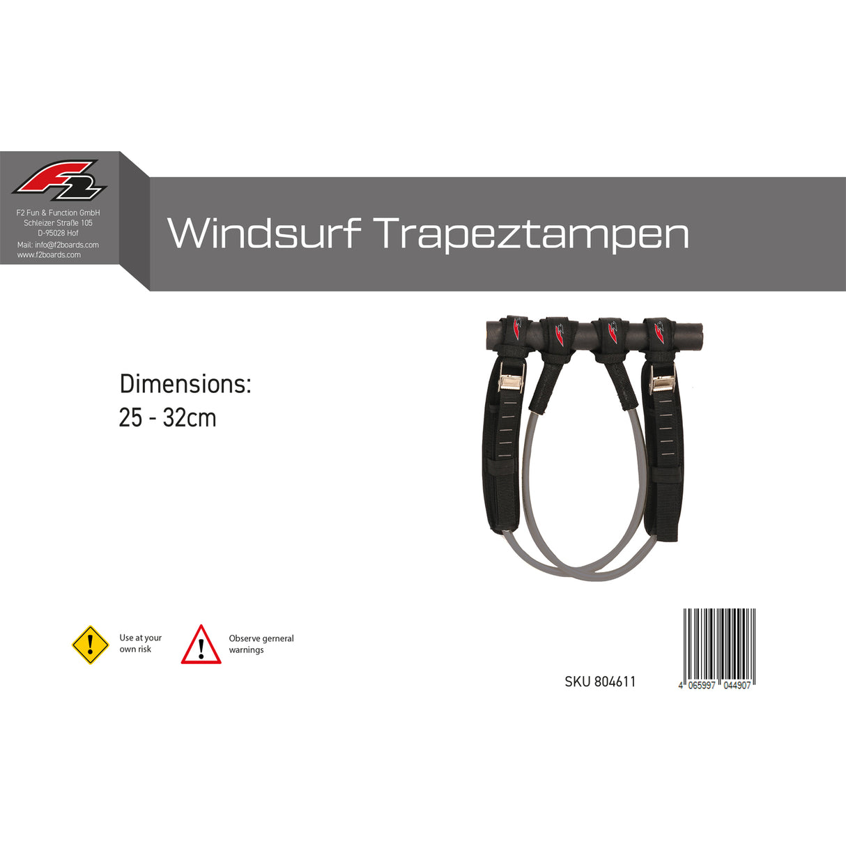 F2 Windsurf Trapeztampen Verstellbar Größe wählbar Schwarz 2024/2025