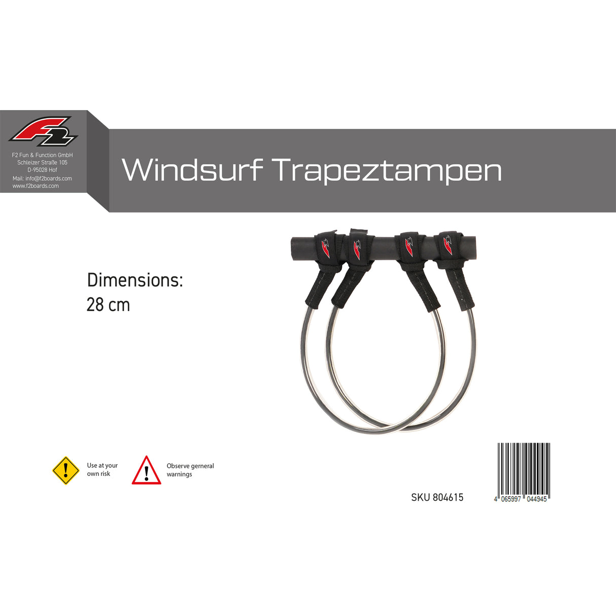 F2 Windsurf Trapeztampen Line Fix 22-34 cm wählbar Schwarz 2024/2025