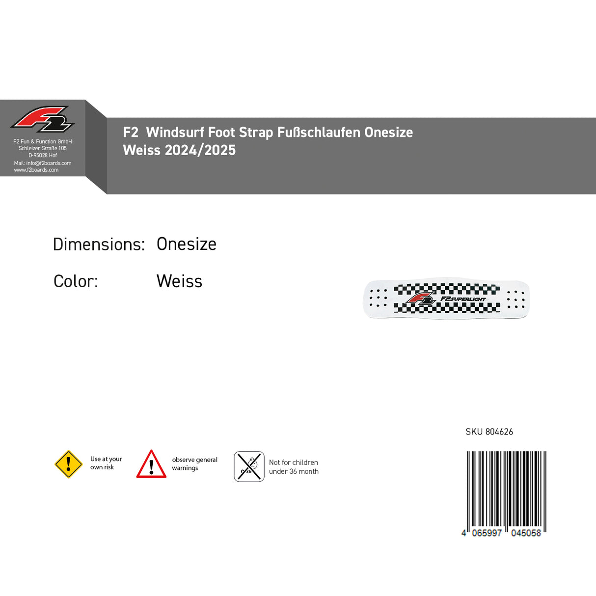 F2 Windsurf Foot Strap Fußschlaufen Onesize Farbe wählbar 2024/2025