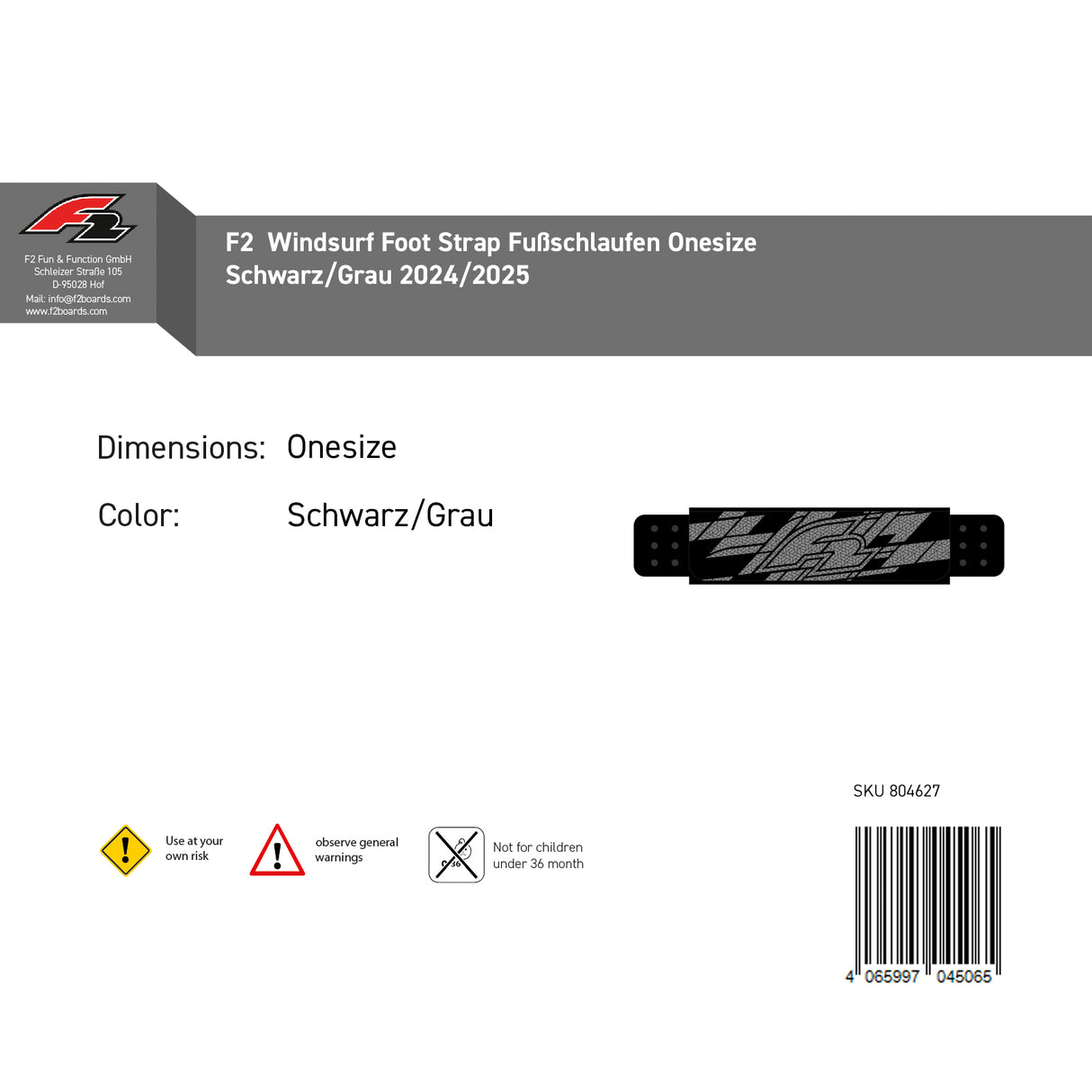 F2 Windsurf Foot Strap Fußschlaufen Onesize Farbe wählbar 2024/2025