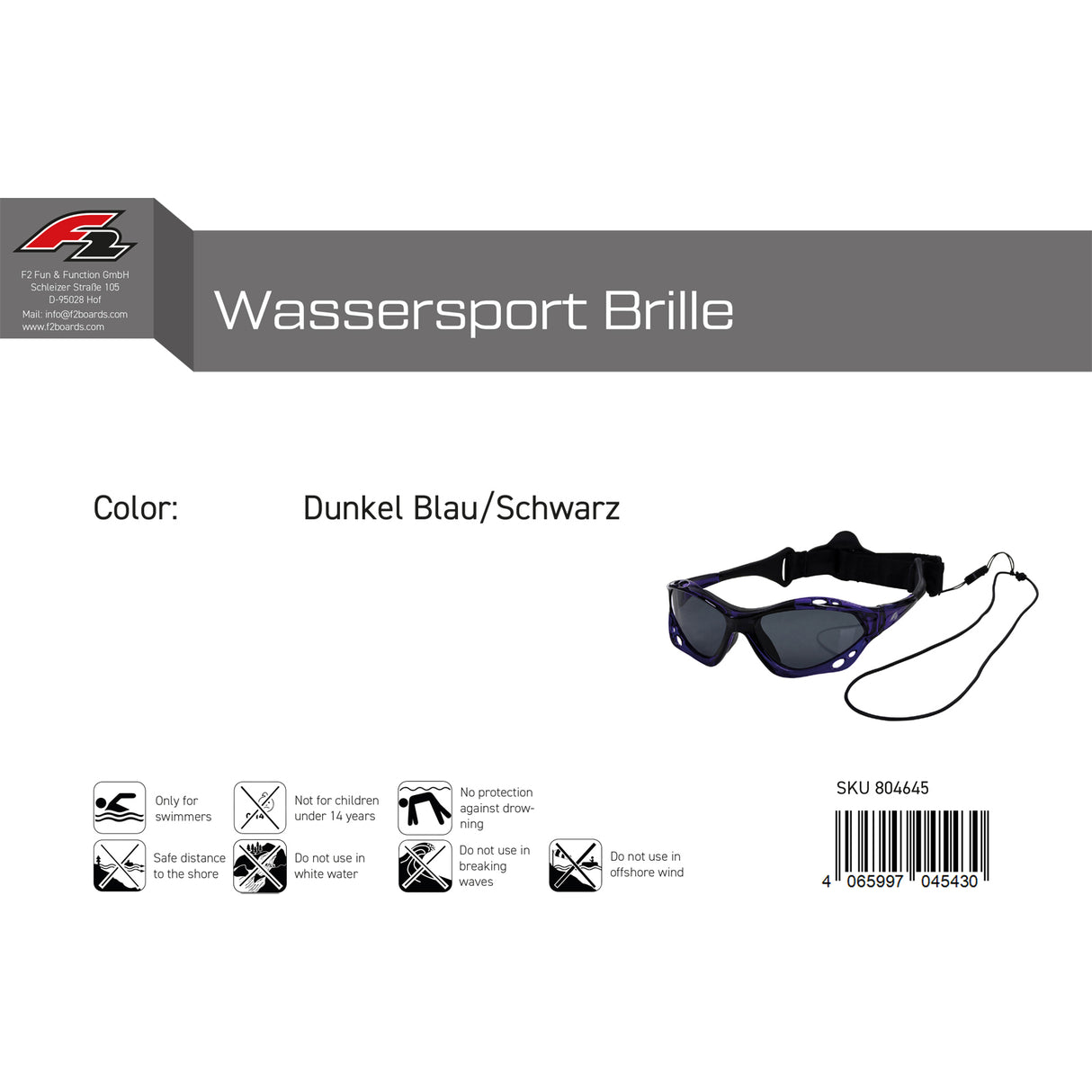 F2 Brille Wassersport Brille Farbe wählbar 2024/25
