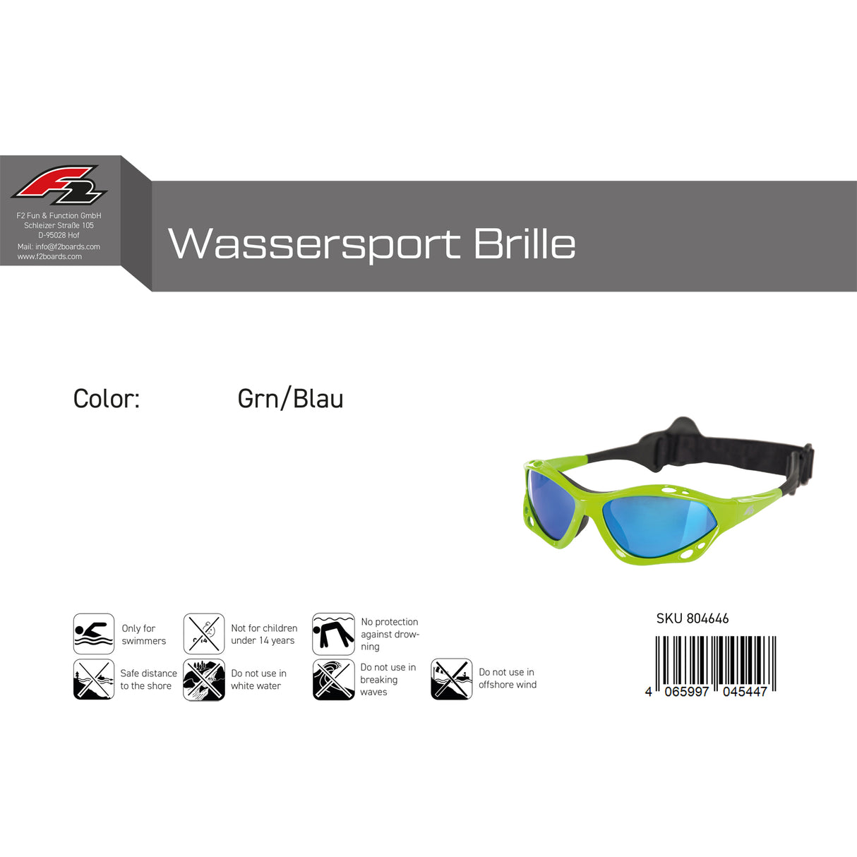 F2 Brille Wassersport Brille Farbe wählbar 2024/25