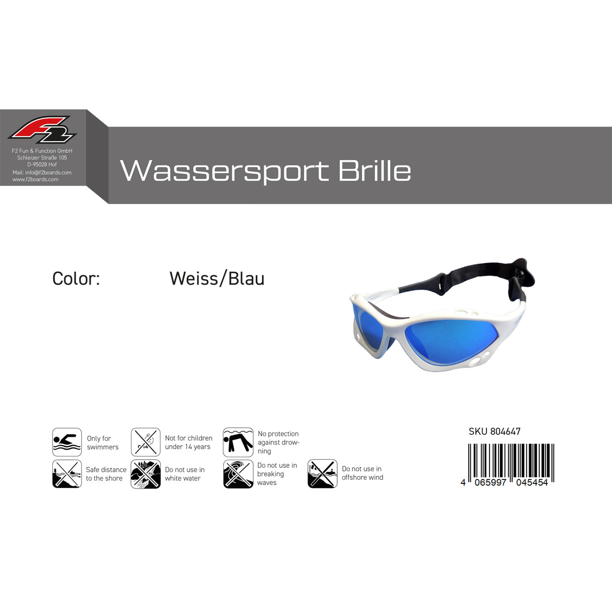 F2 Brille Wassersport Brille Farbe wählbar 2024/25