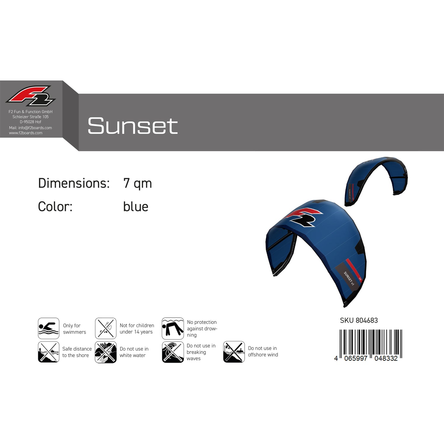 F2 Kite Sunset V1 Größe/Farbe wählbar 2024/25