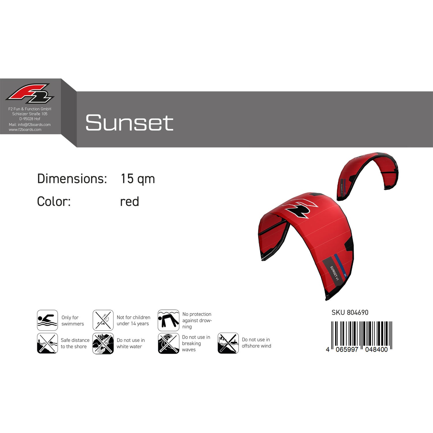 F2 Kite Sunset V1 Größe/Farbe wählbar 2024/25