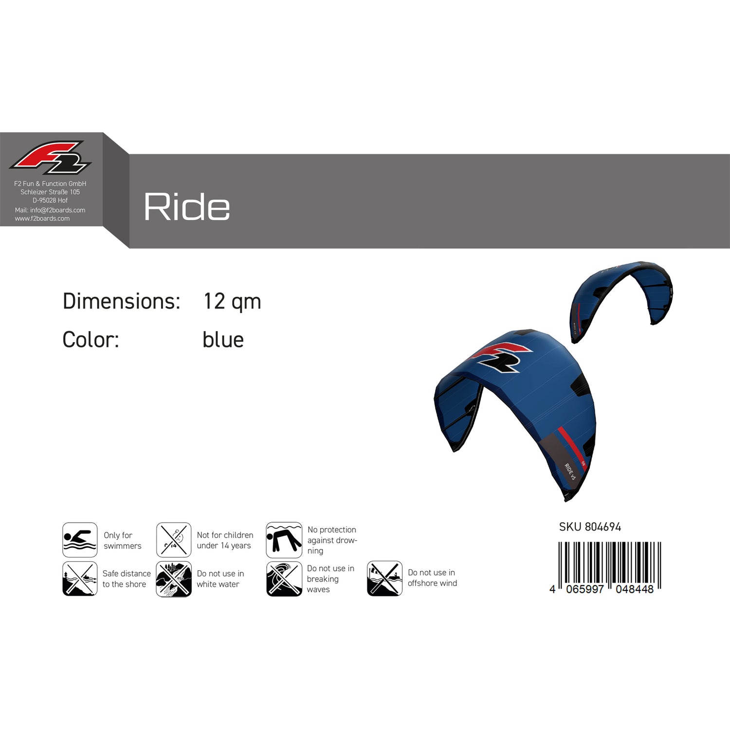 F2 Kite Ride V5 Größe/Farbe wählbar 2024/25