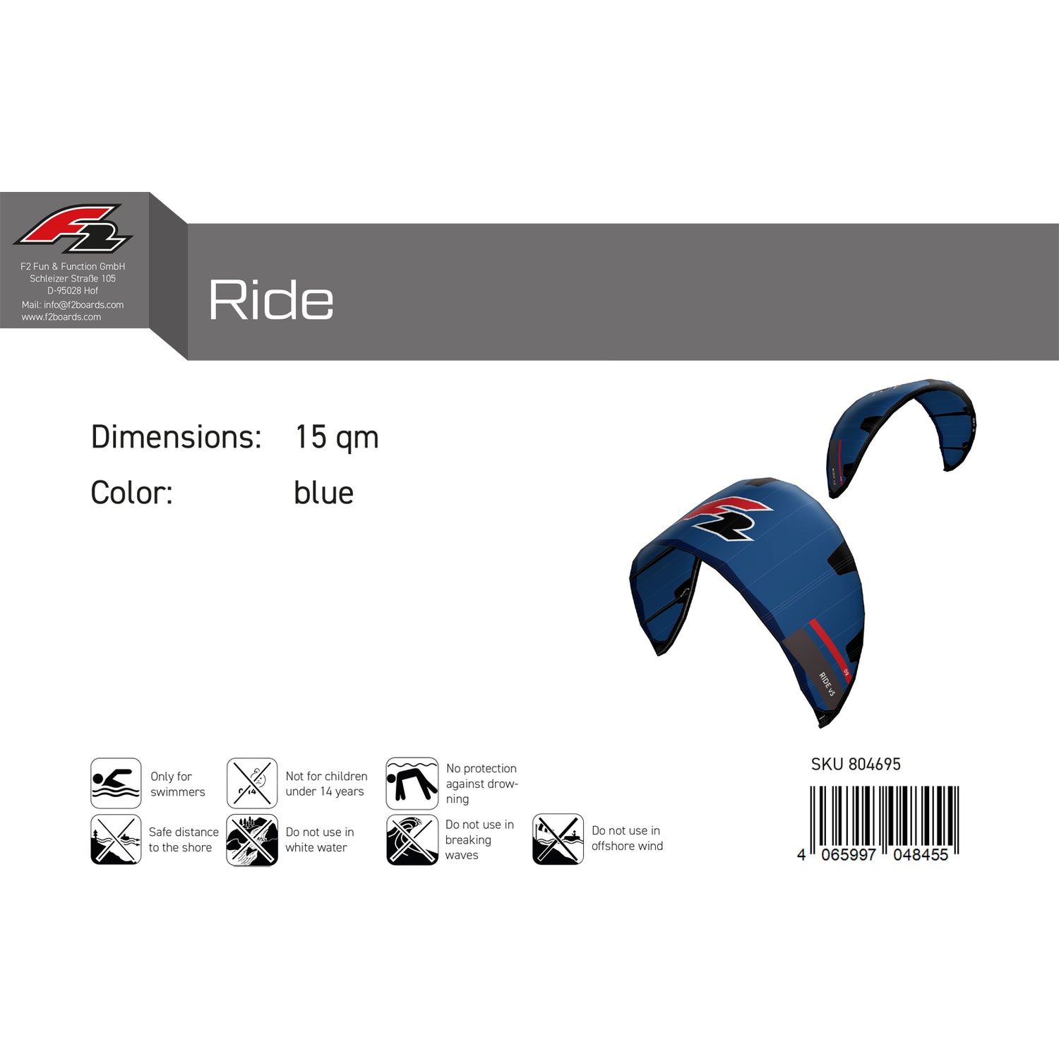 F2 Kite Ride V5 Größe/Farbe wählbar 2024/25