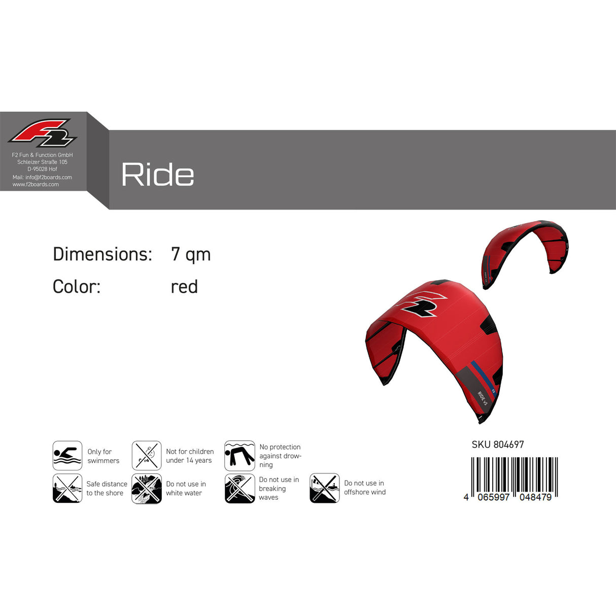 F2 Kite Ride V5 Größe/Farbe wählbar 2024/25