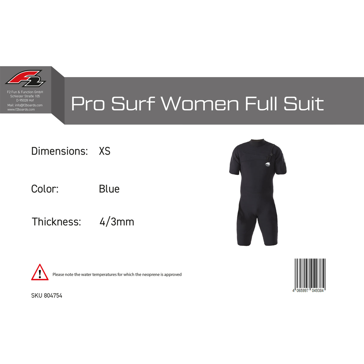 F2 Neopren Anzug Pro Surf Men Shorty Kurz M-XXL 3/2mm Größe wählbar Schwarz