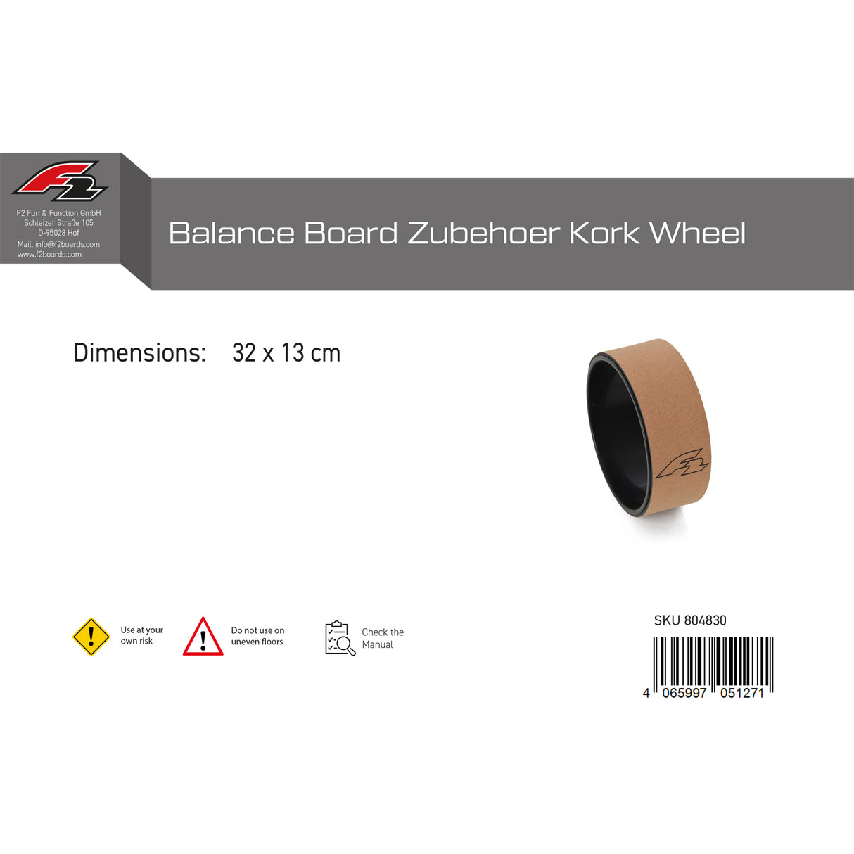 F2   Balance Board Zubehör Kork Wheel Balance Training  32x13cm  2024/25