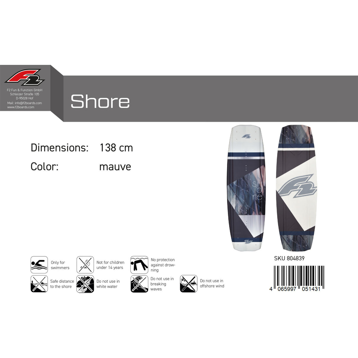 F2 Wakeboard Shore Größe/Farbe wählbar 2024/25