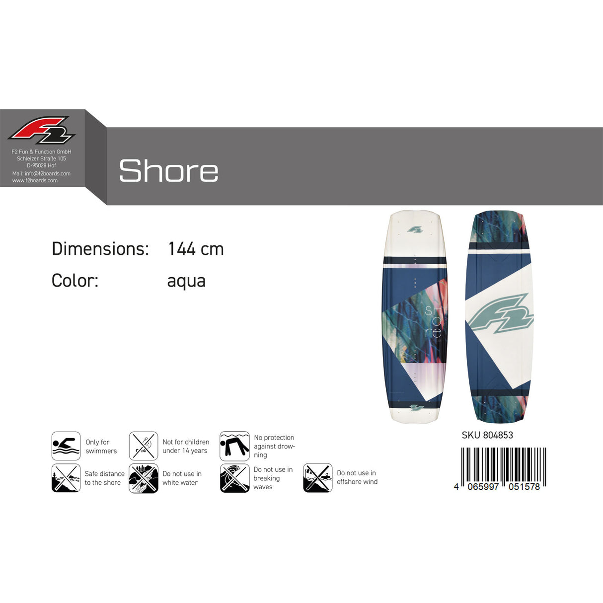 F2 Wakeboard Shore Größe/Farbe wählbar 2024/25